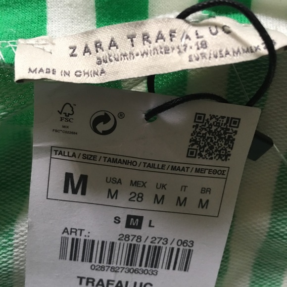 Zara Green White Long Sleeve Striped Top Lace Trim - Picture 3 of 7